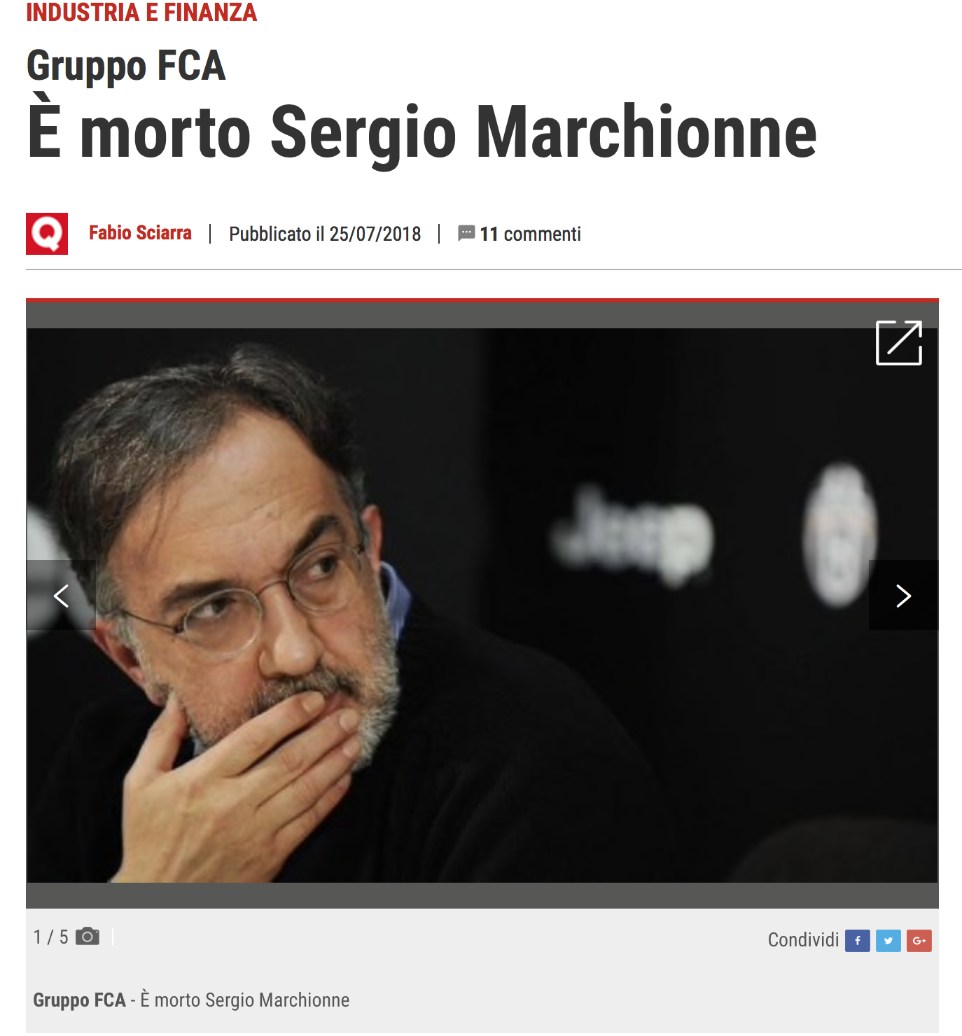 追悼　セルジオ・マルキオンネ